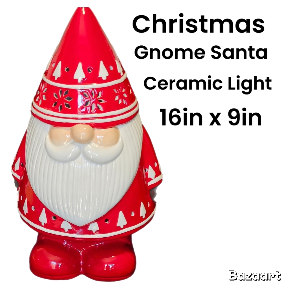 Christmas Decor Ceramic Red Christmas Gnome Santa  Light 16in X 9in